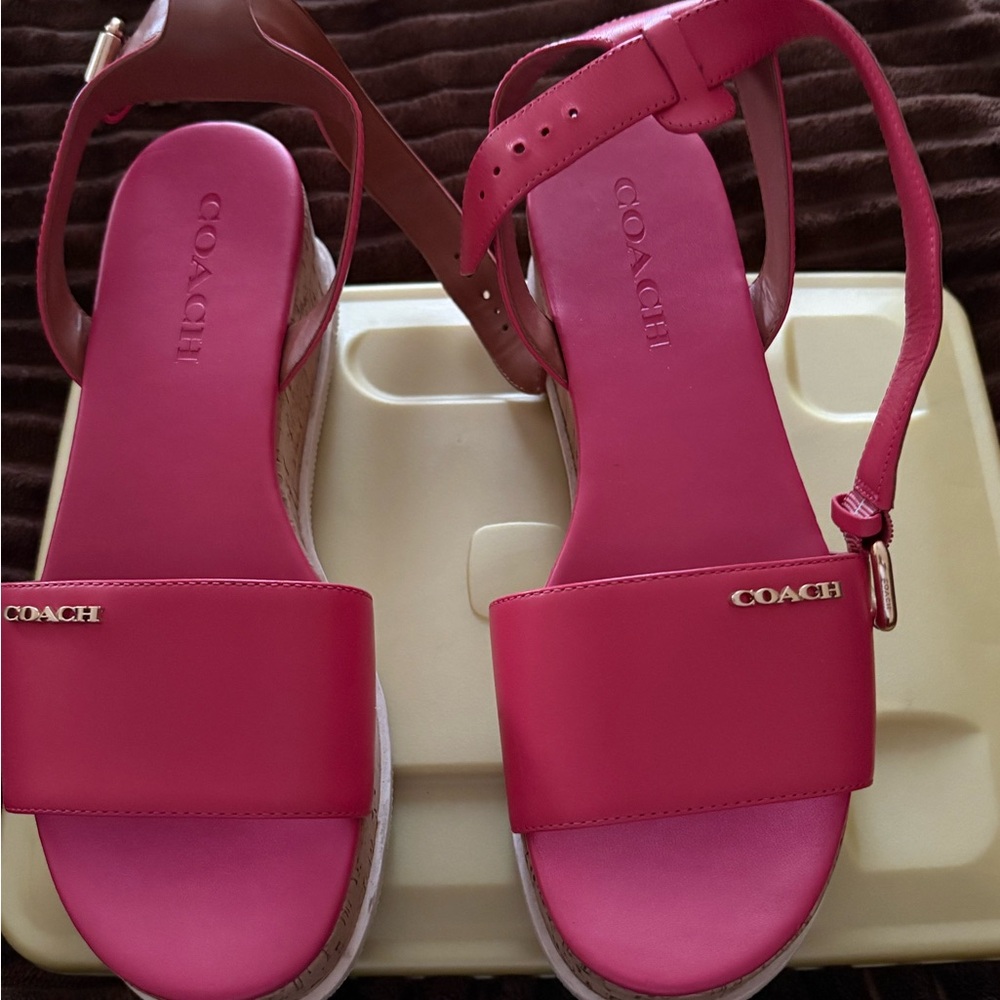 Coach Pink Leather Platform Sandals